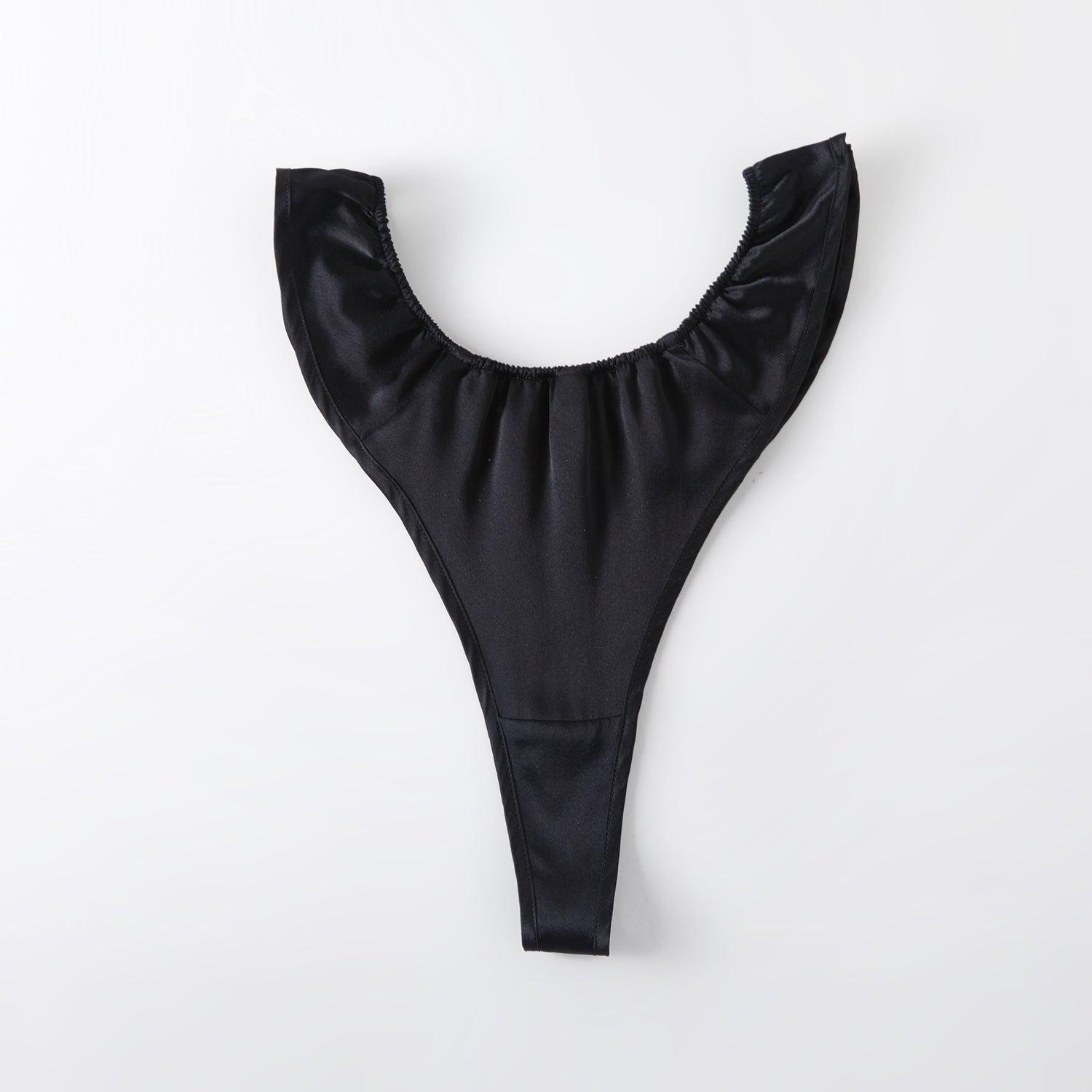Black Pure Mulberry Silk T-String Panties | Mid to High Waist Thong | 22 Momme | Float Collection Product Image