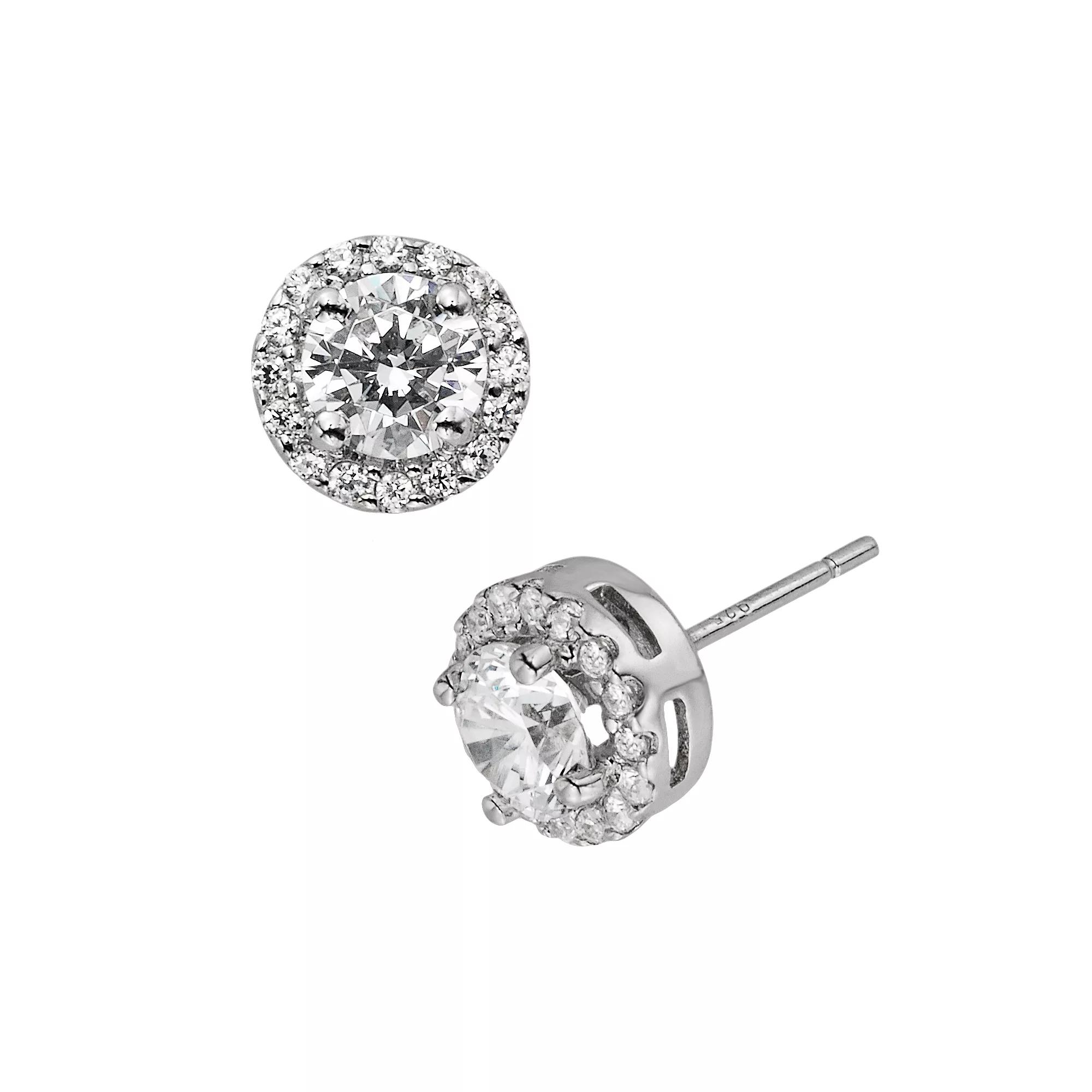 Diamonore Sterling Silver 1 1/2-ct. T.W. Simulated Diamond Halo Stud Earrings, Women's, White Product Image