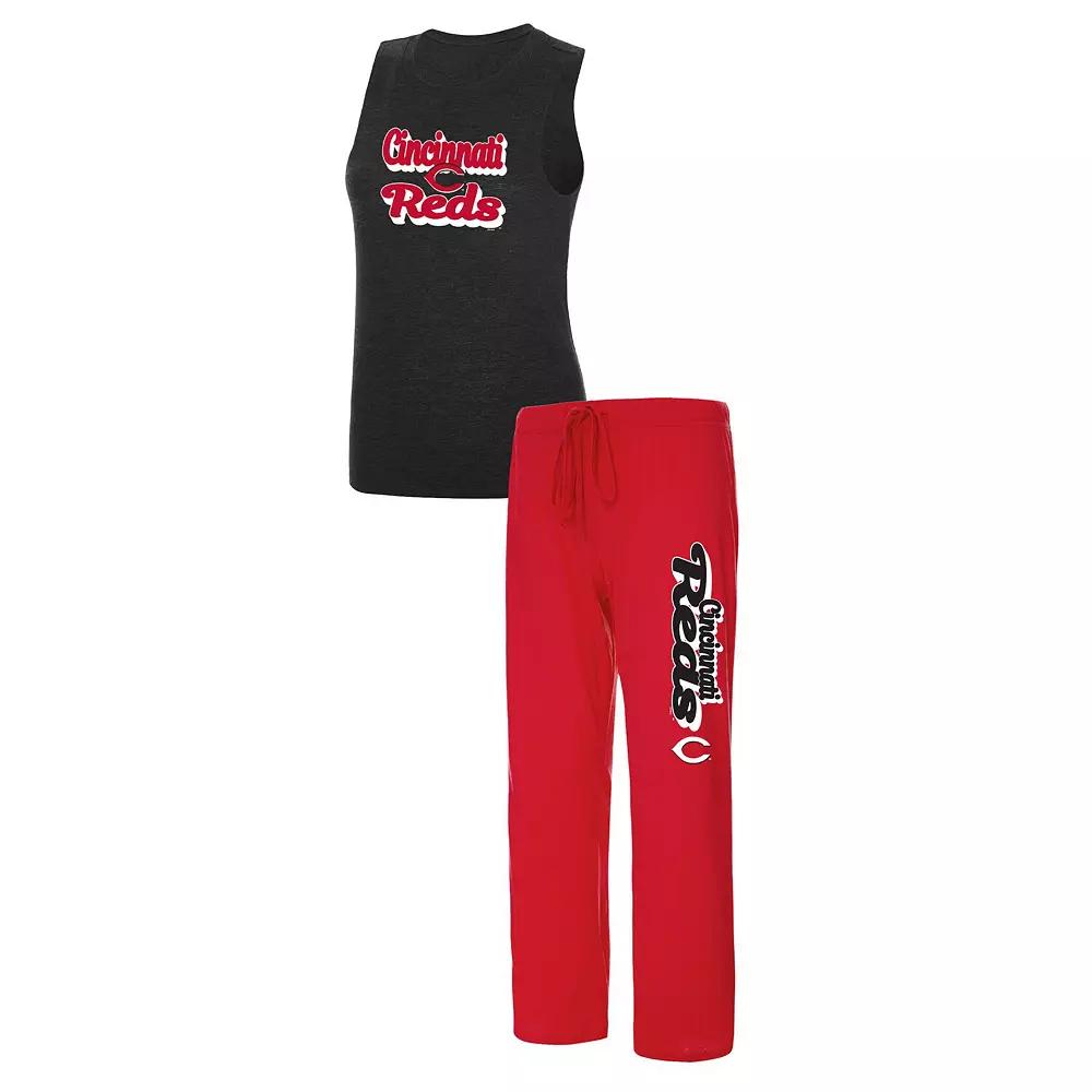 Women's Concepts Sport Red/Black Cincinnati Reds Wordmark Meter Muscle Tank Top & Pants Sleep Set, Size: Small, Red Red Product Image