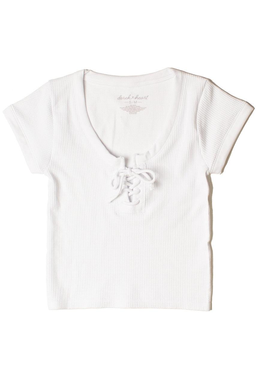 Waffle Knit Lace Up Seamless Tee Product Image