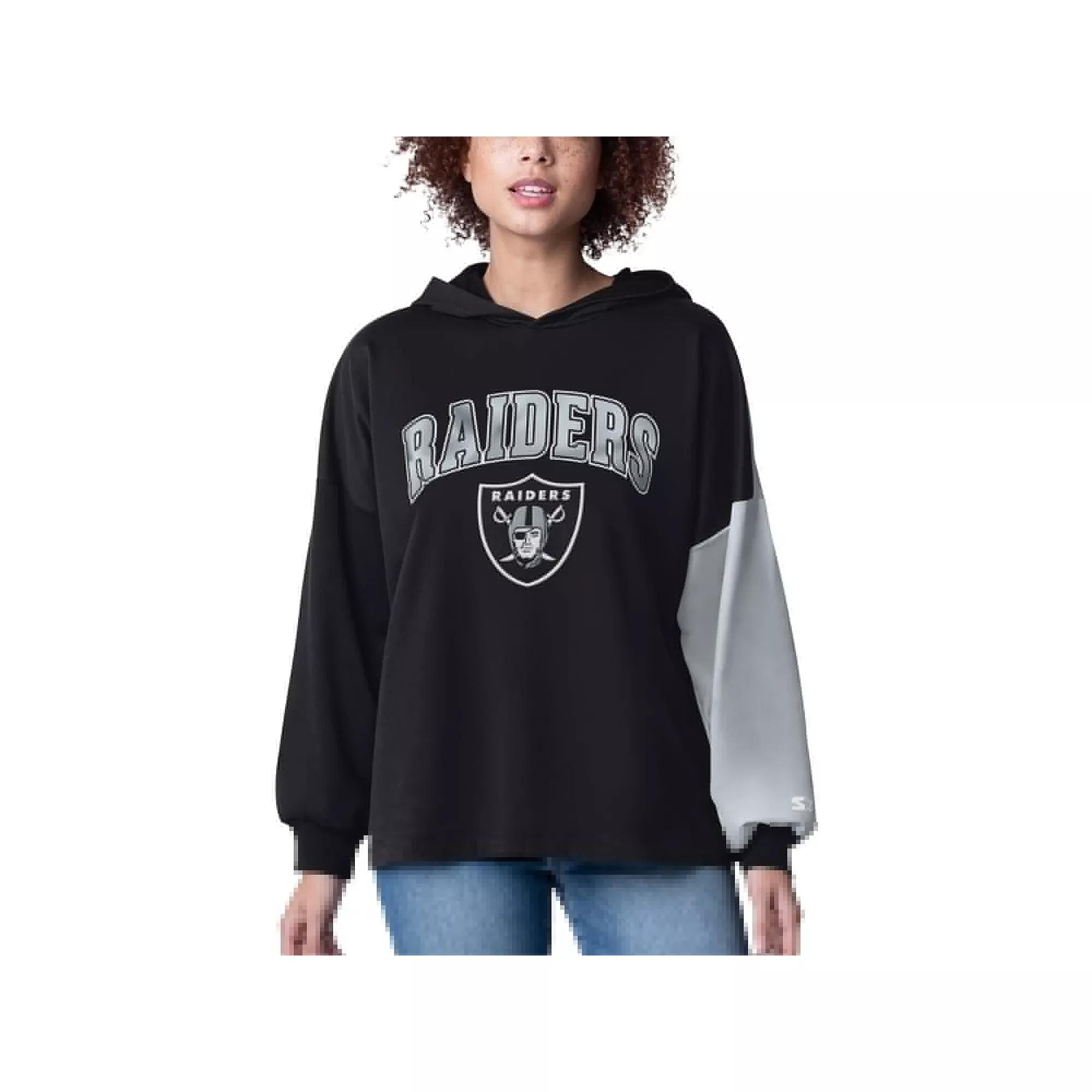 Women's Starter Black Las Vegas Raiders Power Move Long Sleeve Pullover Hoodie,  Product Image