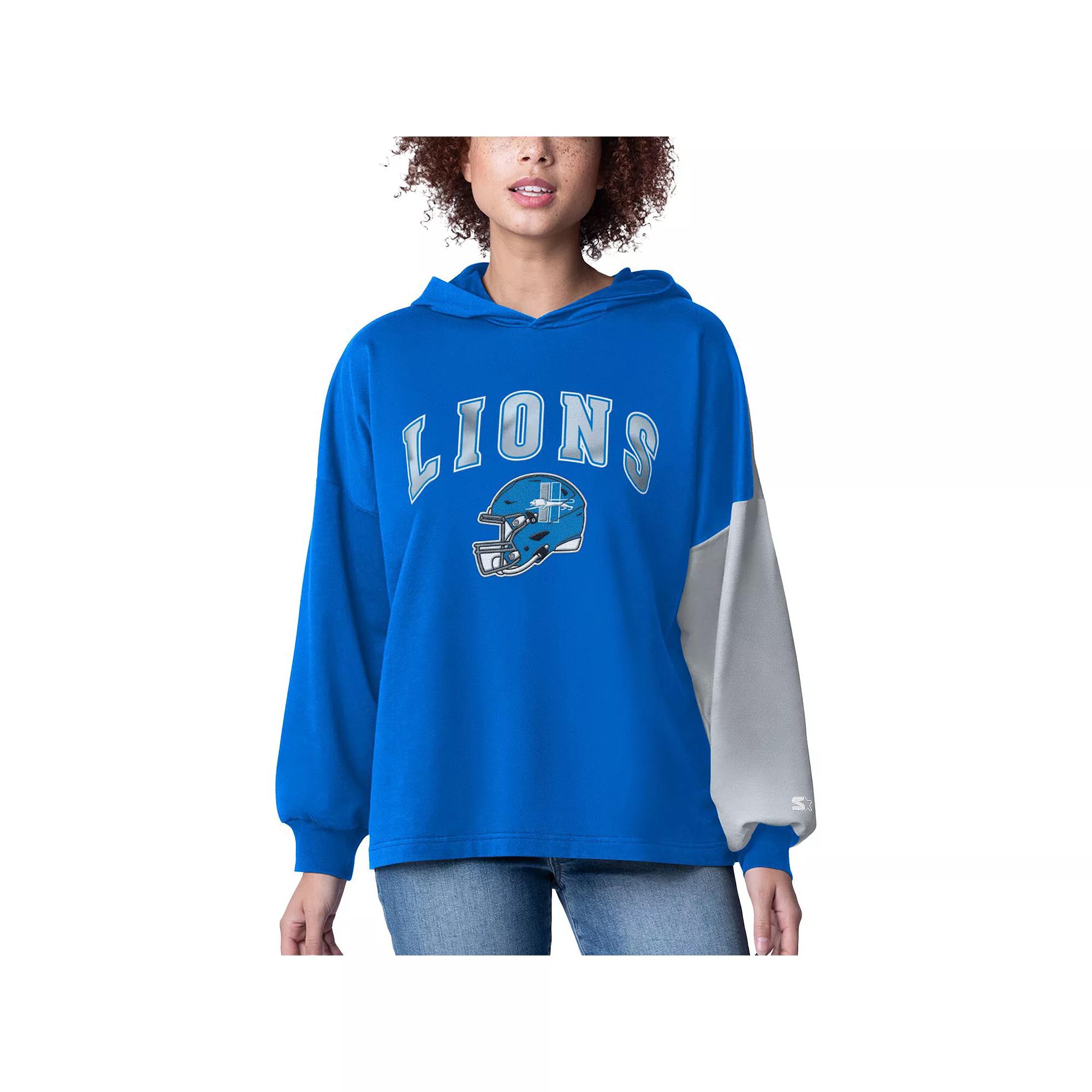 Women's Starter Blue Detroit Lions Power Move Long Sleeve Pullover Hoodie, Size: Large Product Image