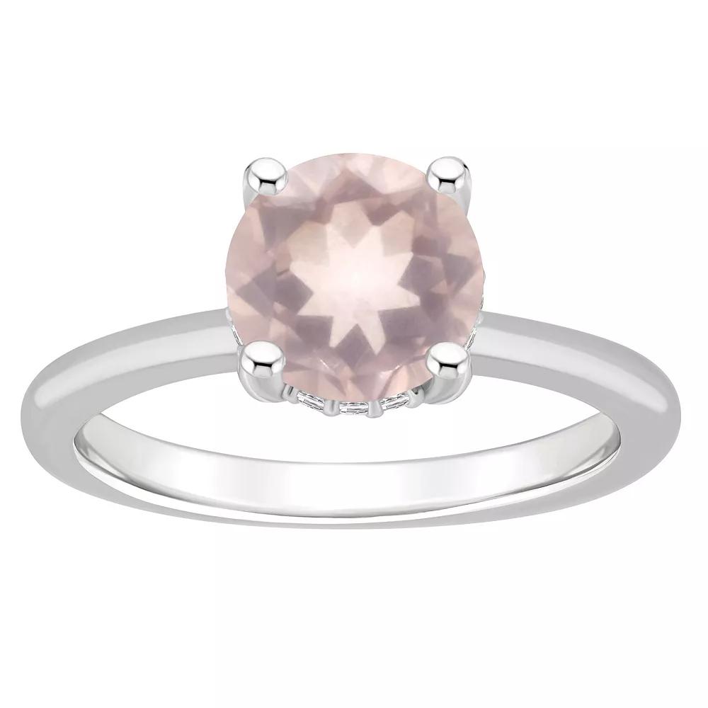 Alyson Layne Sterling Silver 8 mm Round Gemstone & Diamond Accent Ring, Women's, Pink Quartz Product Image
