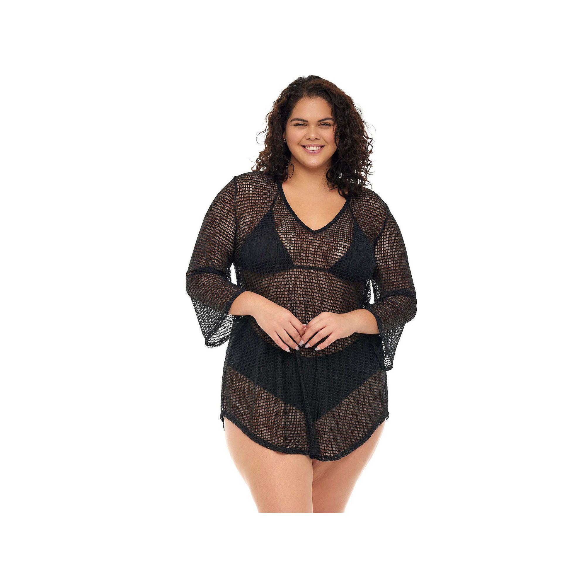 Plus Size Jordan Taylor Bell-Sleeve Swim Cover-Up Tunic, Women's, Size: 1XL, Black Product Image