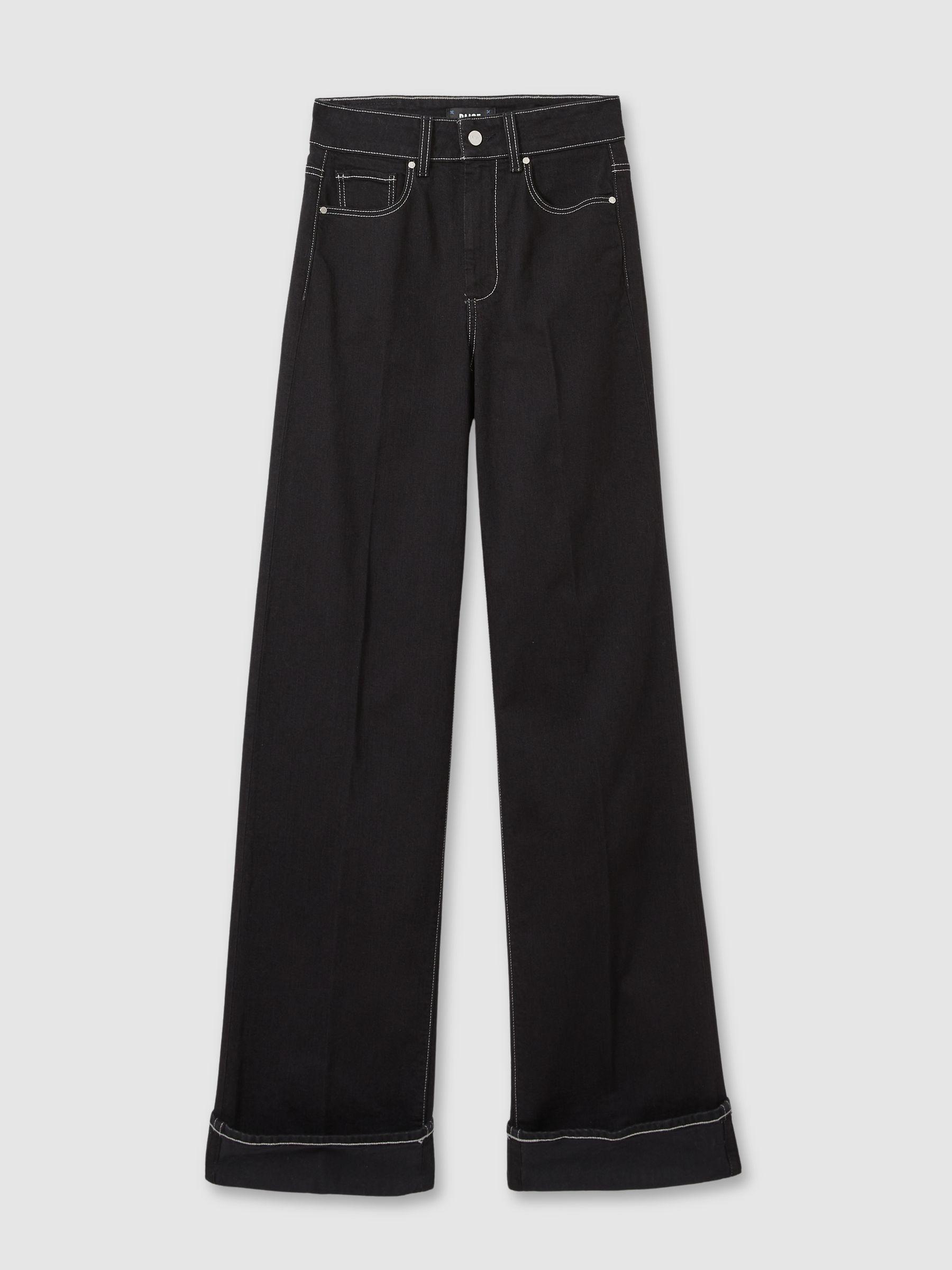 Paige Wide-Leg Cuffed Jeans in Black Product Image