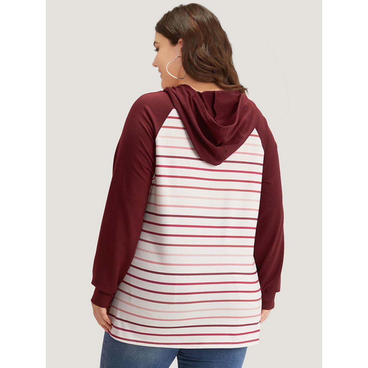 Plus Size Striped Patchwork Contrast Hooded Raglan Sleeve Sweatshirt Women Multicolor Casual Elastic cuffs Hooded Dailywear Sweatshirts BloomChic 10/M Product Image