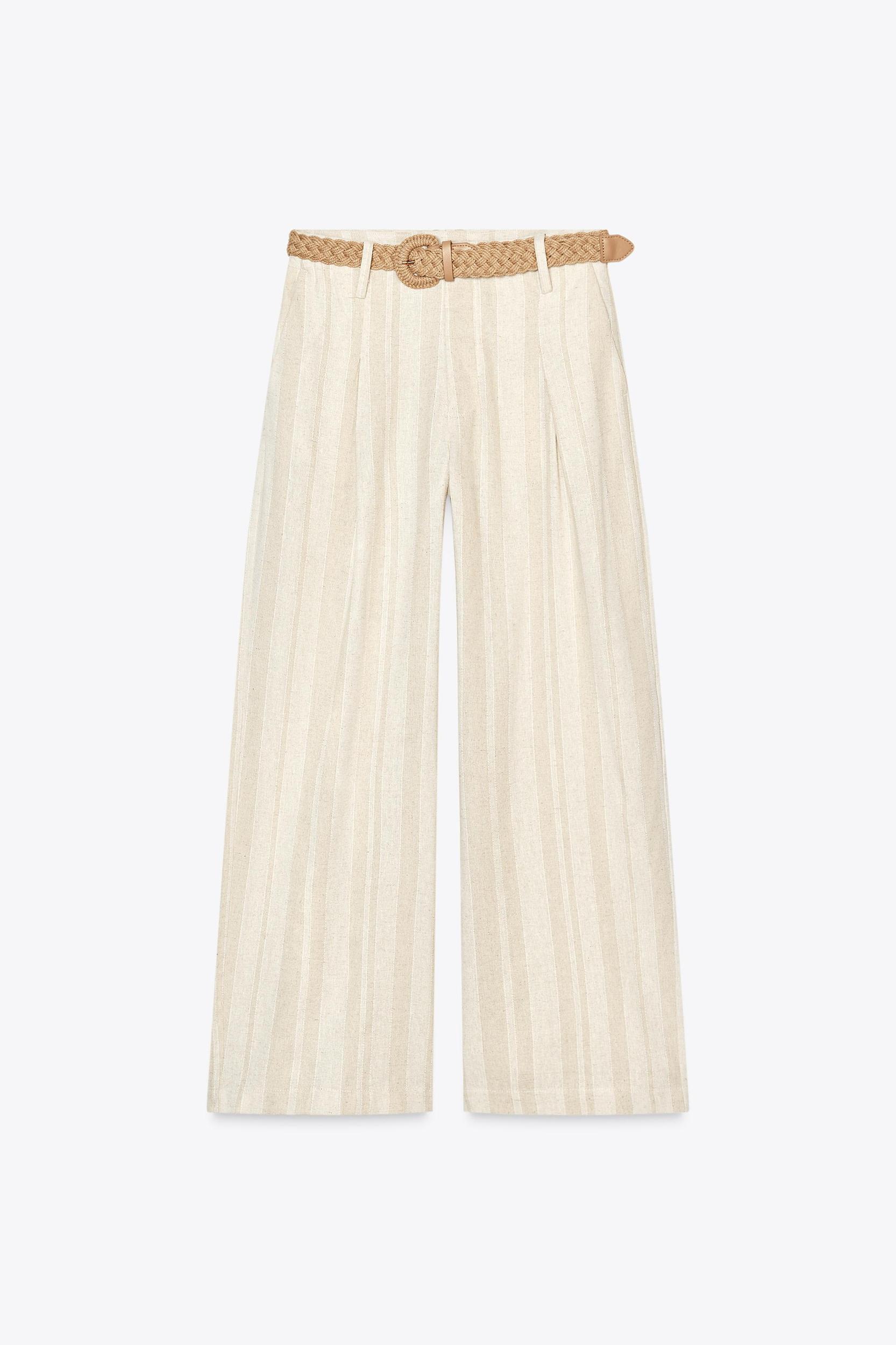 STRIPED WIDE LEG PANTS WITH BELT Product Image