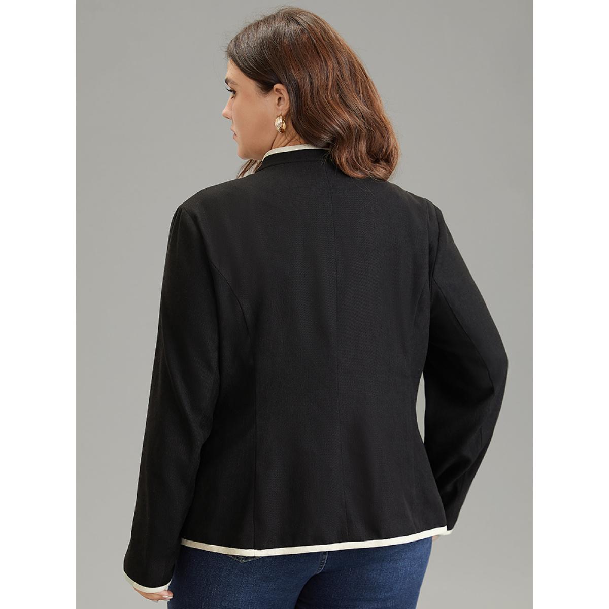 Plus Size Corduroy Metal Detail Contrast Trim Flap Pocket Blazer Women Black Office Lined Ladies Work Winter Coats BloomChic 12/L Product Image