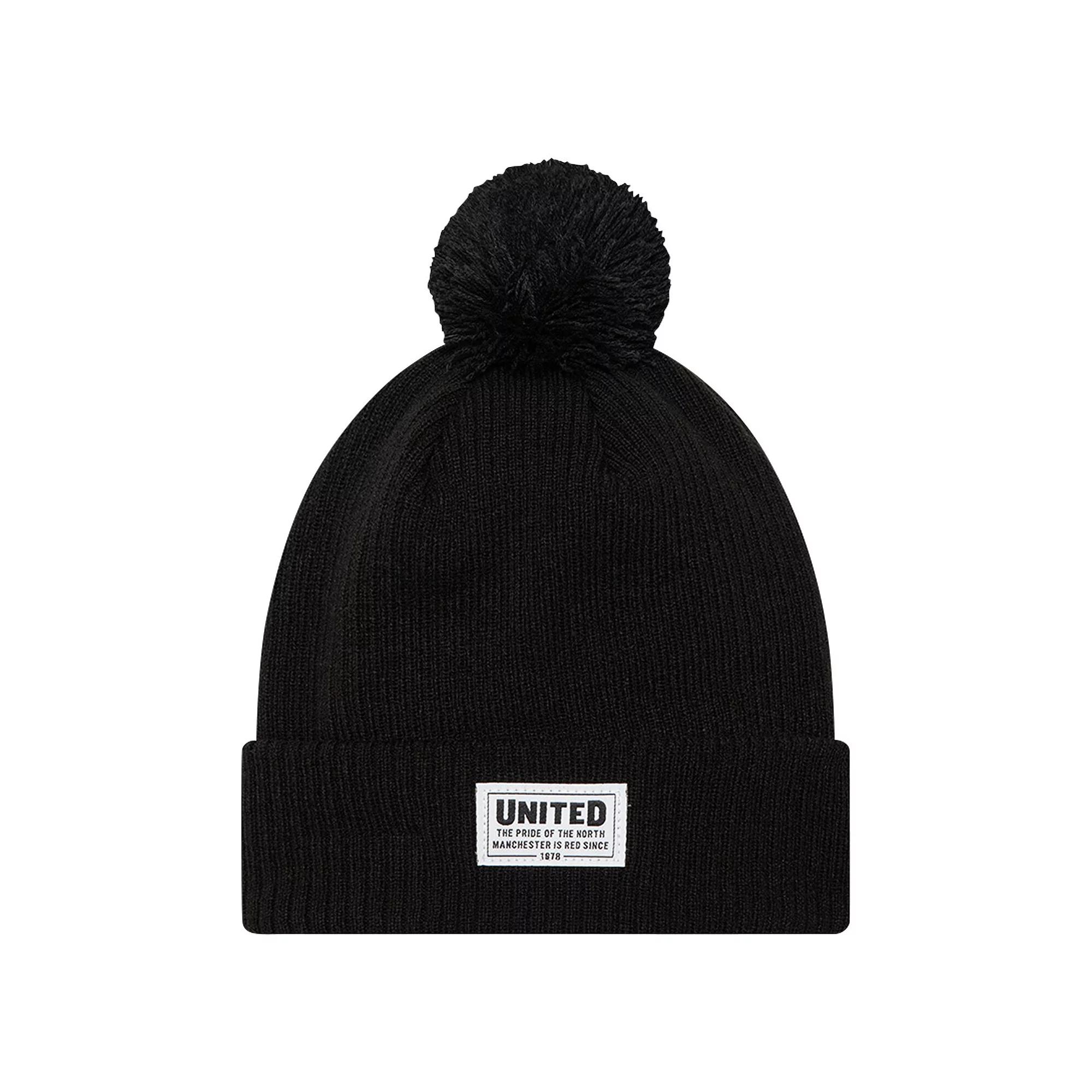 Men's New Era Black Manchester United Stitch Patch Cuffed Knit Hat with Pom, Man Black Product Image