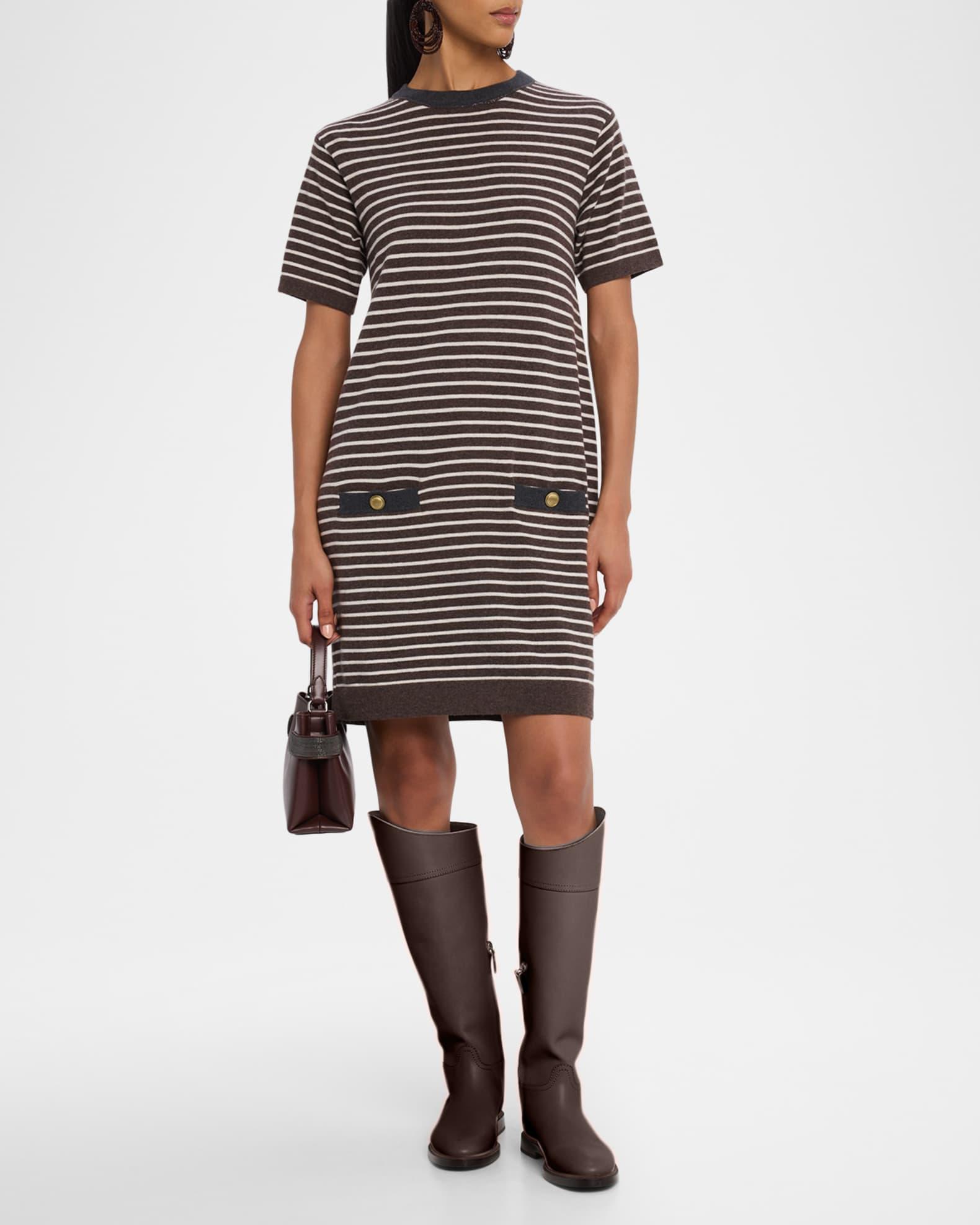 Striped Wool-Cashmere Mini T-Shirt Dress Product Image