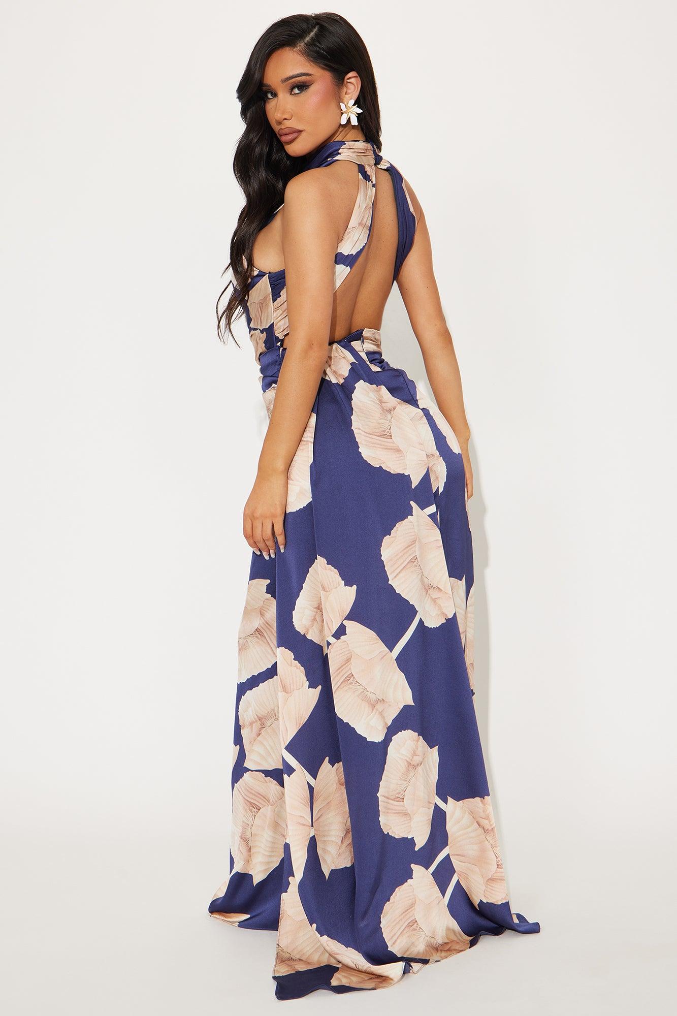 Nathalie Satin Maxi Dress - Navy/combo Product Image