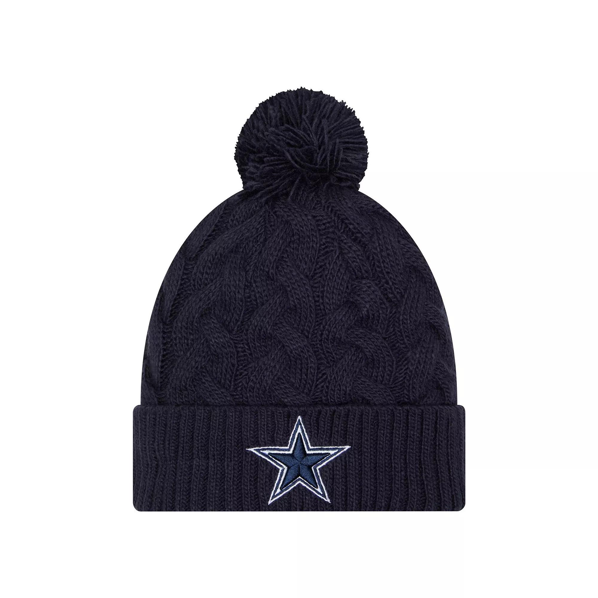 Women's New Era Navy Dallas Cowboys Cable Knit Hat with Pom, Blue Product Image