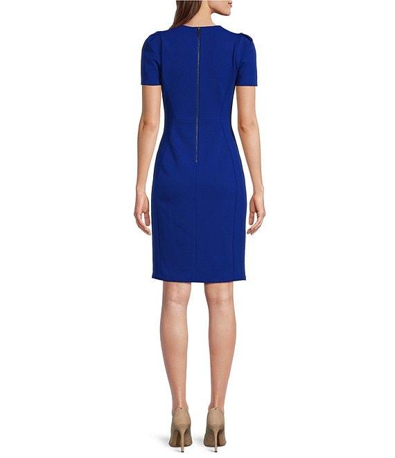 Calvin Klein Short Pleated Sleeve Crew Neck Sheath Dress Product Image