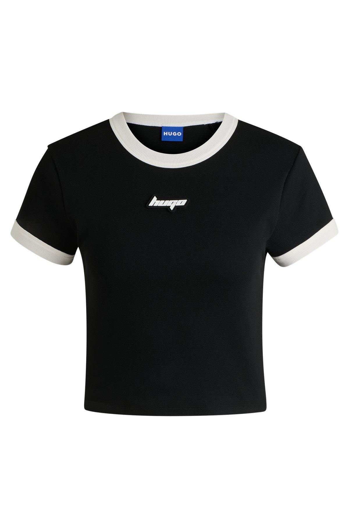 HUGO - Cropped ringer T-shirt in cotton with graphic print - Black Product Image