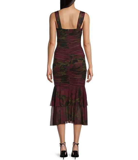 Honey and Rosie V-Notch Neck Printed Triple Mesh Midi Dress Product Image
