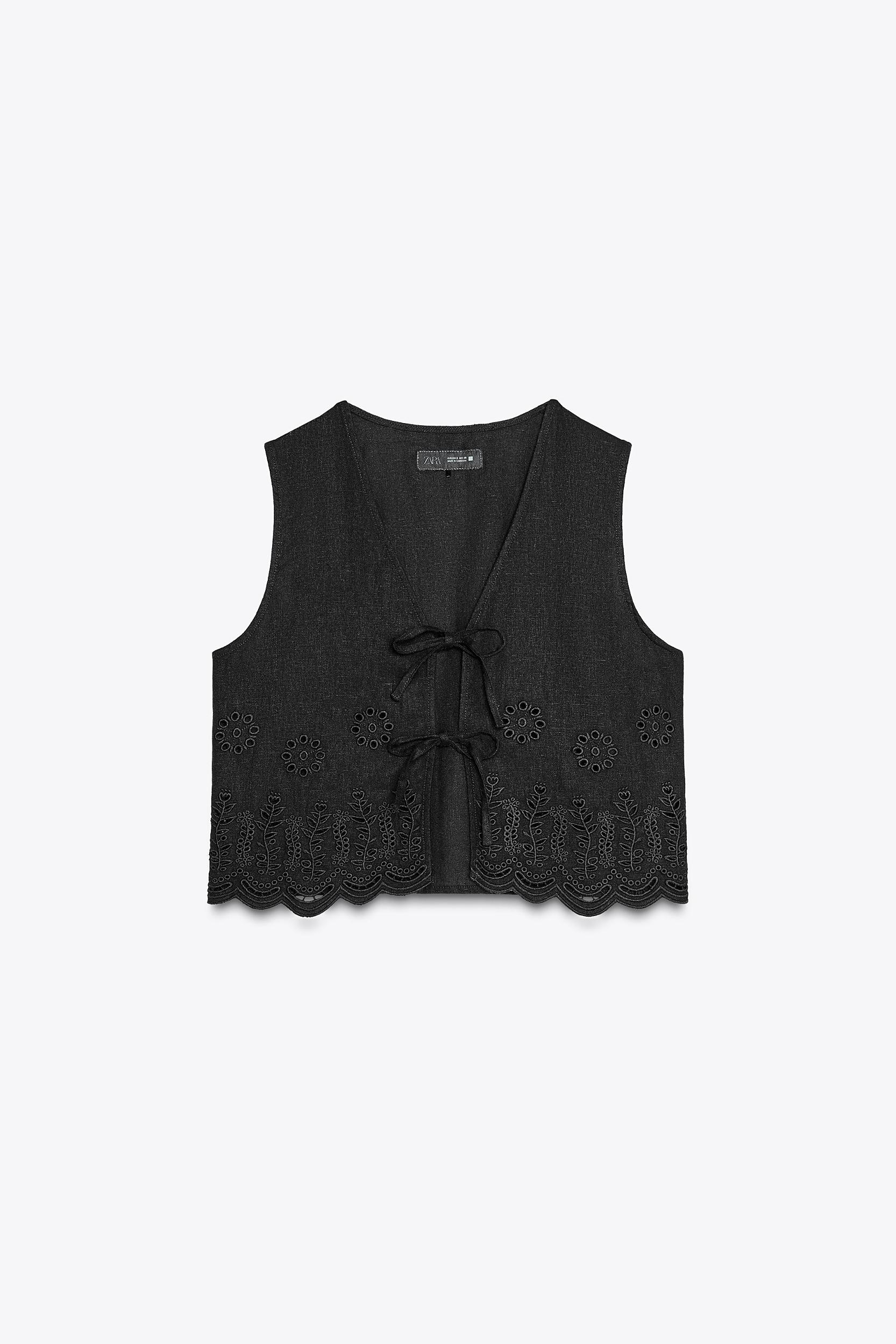 LINEN VEST WITH PERFORATED EMBROIDERY Product Image