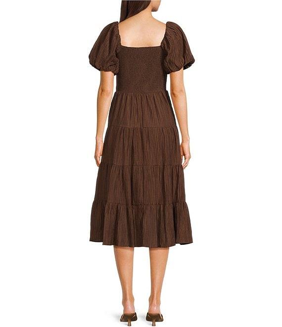 Midnight Doll Crinkle Woven Square Neck Short Puff Sleeve Smocked Bodice Dress Product Image