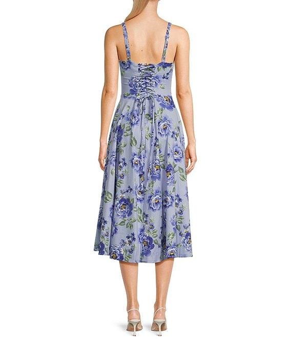 Honey and Rosie Floral Sateen Sweetheart Neck A-Line Midi Dress Product Image