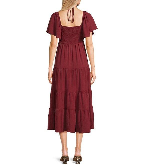 GB Tie Neck Short Sleeve Tiered Maxi Dress Product Image