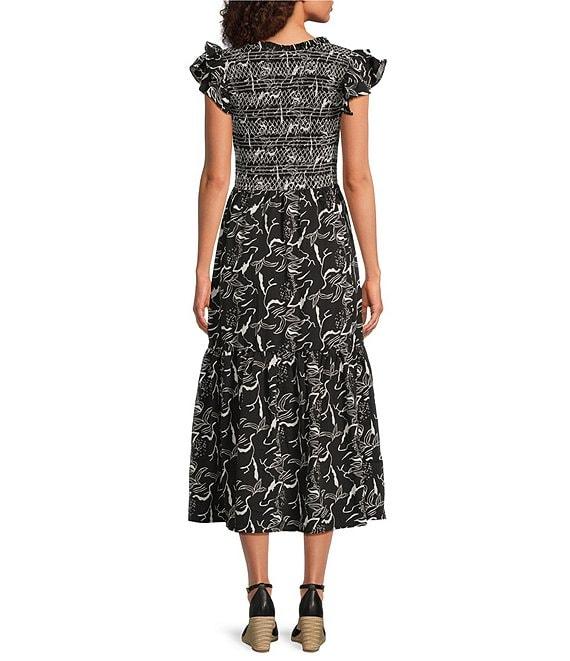 Calessa Abstract Floral Scoop Neck Cap Sleeve A-Line Midi Dress Product Image
