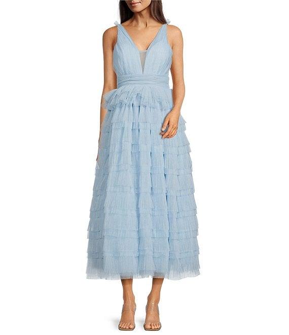 Layered With Love Carrie Tulle V Neck Sleeveless Ruffle Gown Product Image