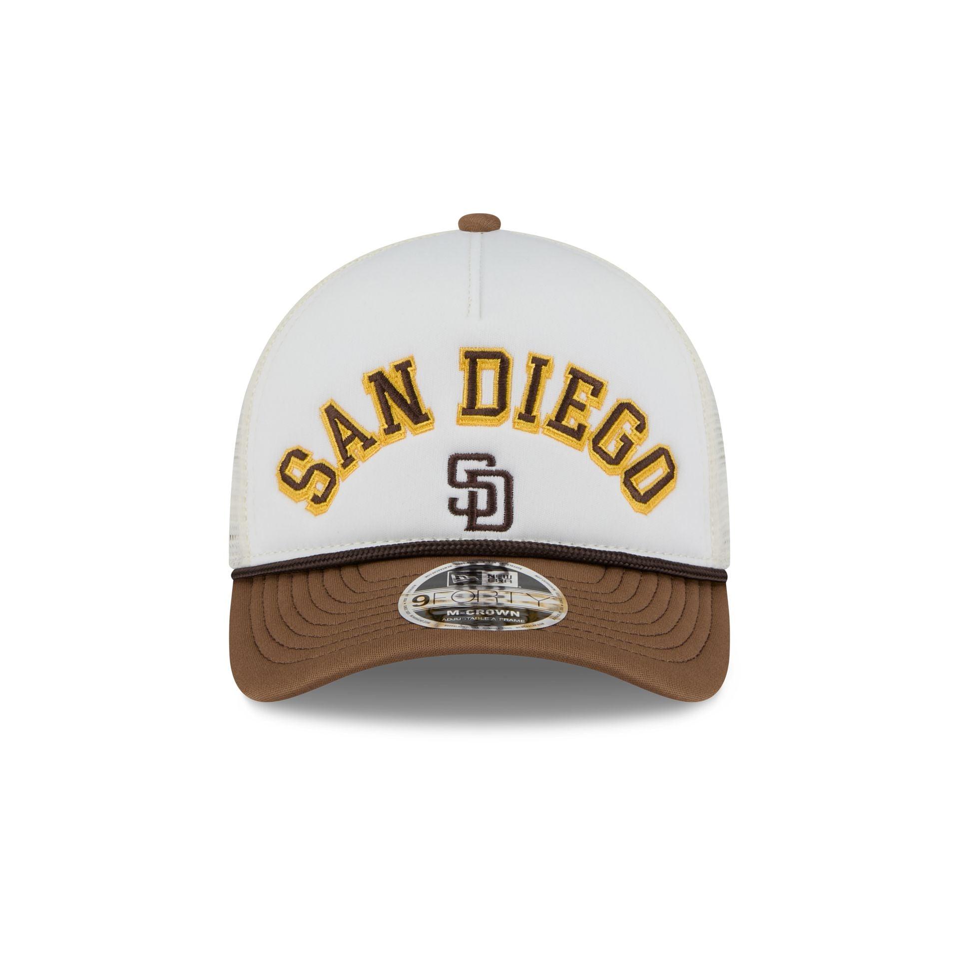 San Diego Padres Chrome Arch 9FORTY M-Crown A-Frame Trucker Hat Male Product Image