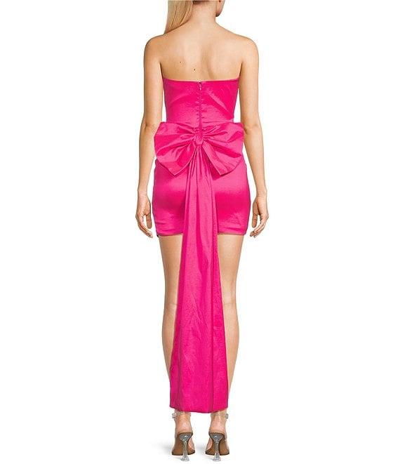 Allison & Kelly Strapless Taffeta Bow Back With Detachable Train Mini Dress Product Image