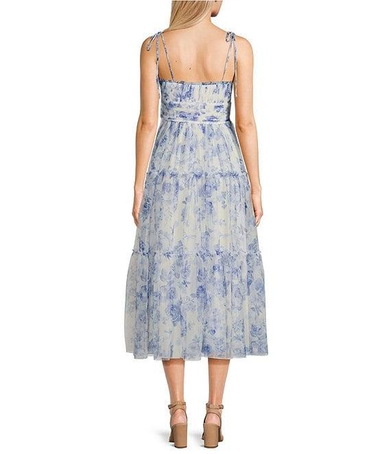 City Vibe Floral Tulle Square Neck Sleeveless Dress Product Image