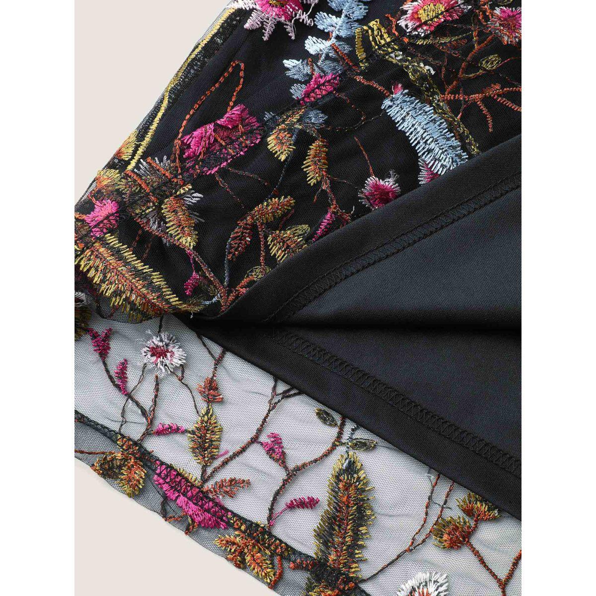 Plus Size Floral Embroidery Belted Midi Dress Black Women Formal V-neck Sleeveless Curvy BloomChic 26/4X Product Image