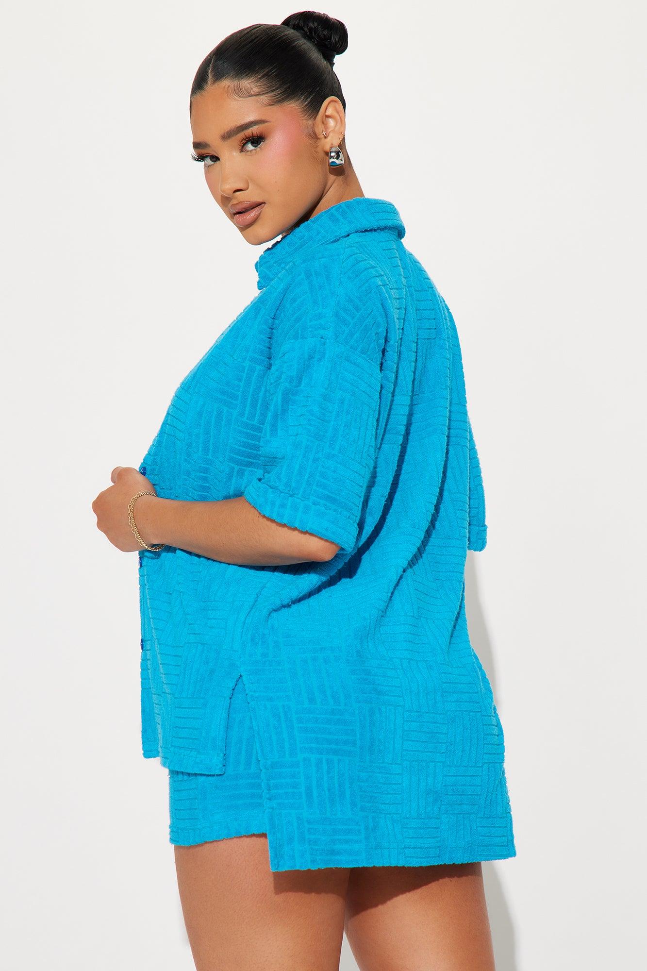 Ayana Terry Cloth Short Set - Turquoise Product Image