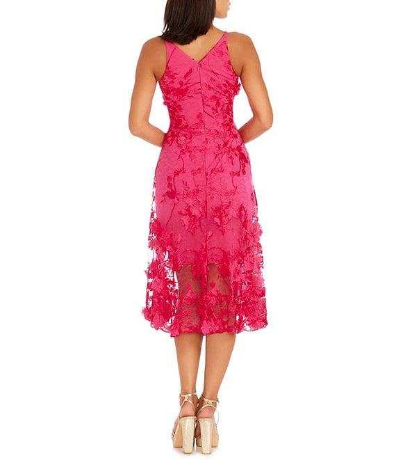 Dress the Population Audrey Floral Plunging V-Neck Sleeveless A-Line Midi Dress Product Image