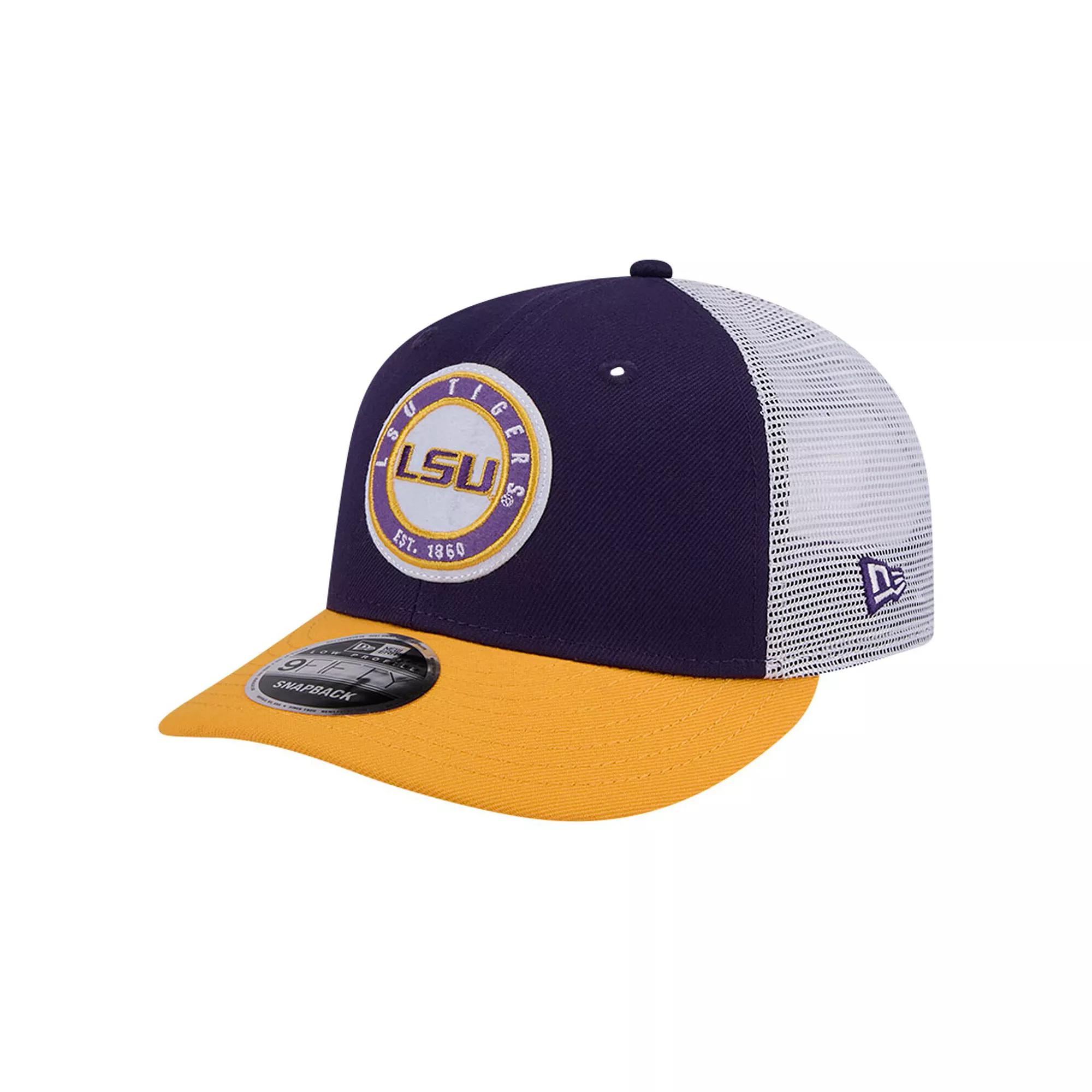 Men's New Era Purple LSU Tigers Throwback Circle Patch 9FIFTY Trucker Snapback Hat Product Image