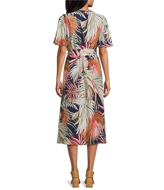 Tommy Bahama Palm Tropical Canyon Short Sleeve V-Neck Faux Wrap Midi Dress Product Image