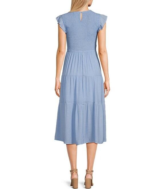 Blu Pepper Short Flutter Sleeve Smocked Tiered Midi Dress Product Image