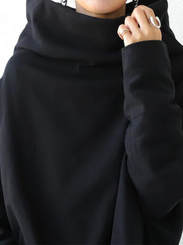 Urban Black&Gray High-Neck Long Sleeve Oversize T-Shirt Product Image