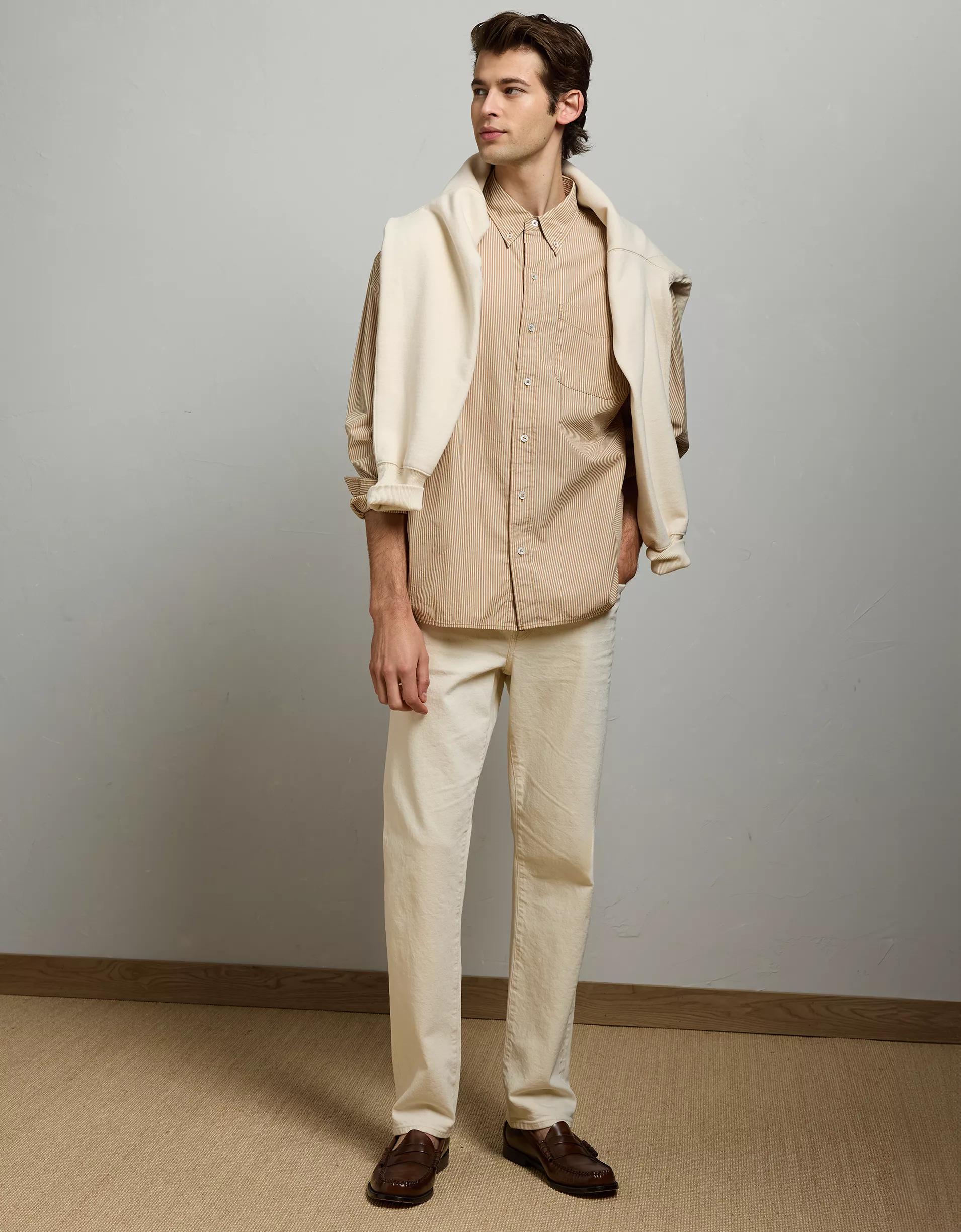 AE77 Premium Relaxed Striped Poplin Button-Up Shirt Product Image