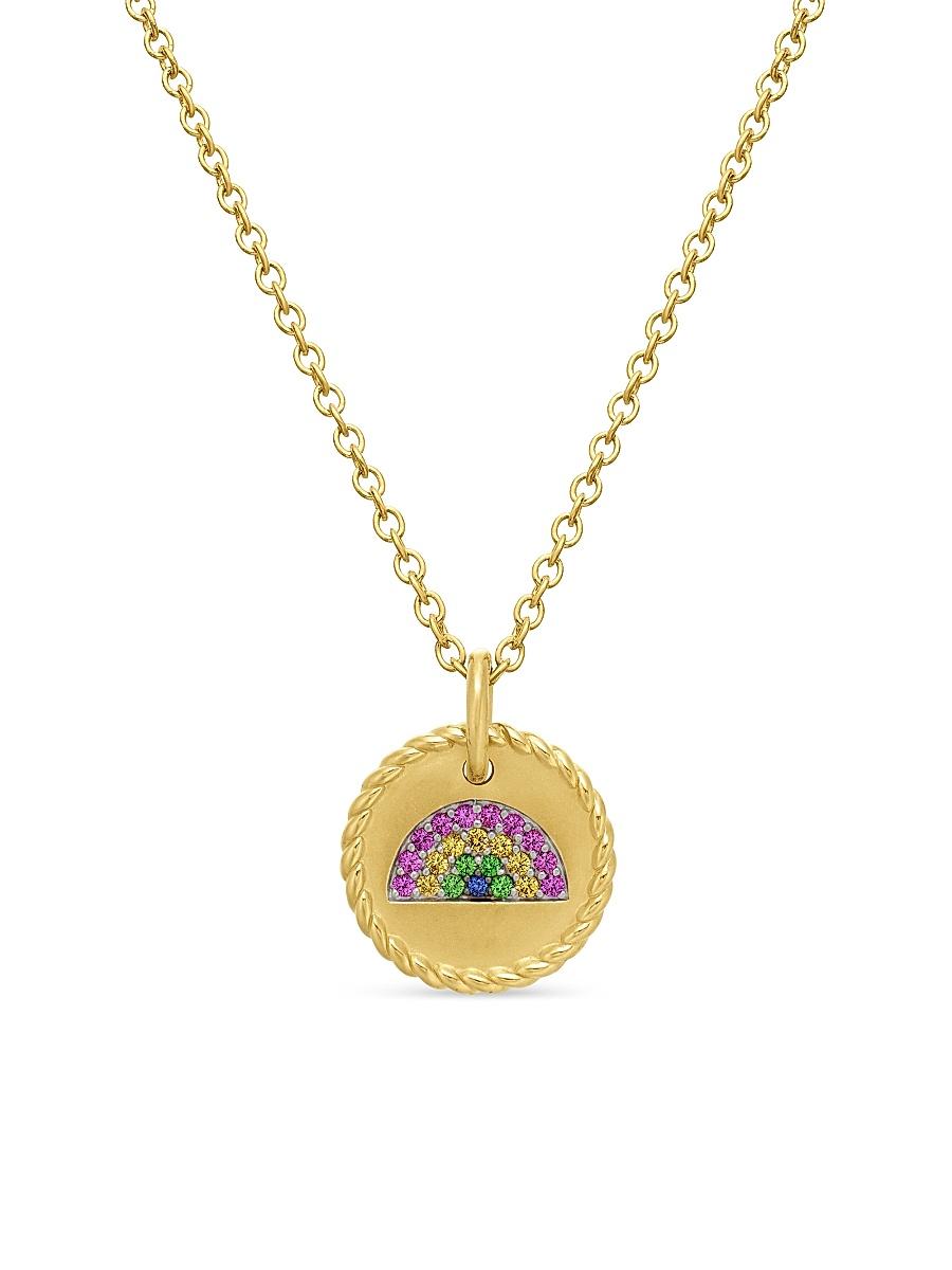 Womens Cable Collectibles Rainbow Necklace in 18K Yellow Gold with Pav Sapphires and Tsavorites, 11mm Product Image