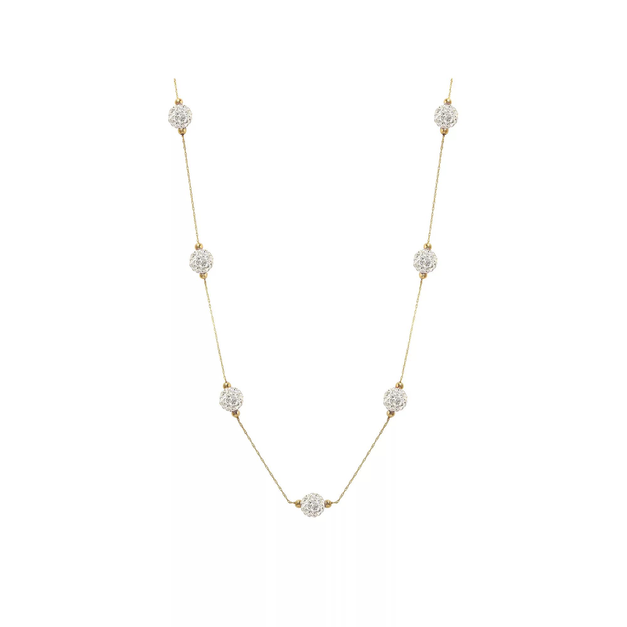 Women's 14ky Gold Bead White Crystal Station Necklace, Size: 18" Product Image
