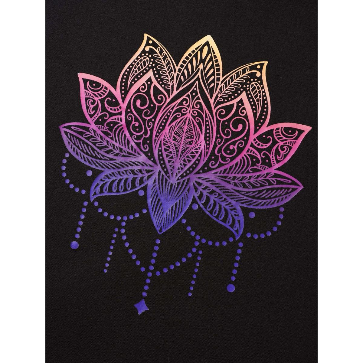 Plus Size Floral Motif Crew Neck Fitted T-Shirt Black Women Leisure Non Natural Flowers Round Neck Casual T-shirts BloomChic 26/4X Product Image