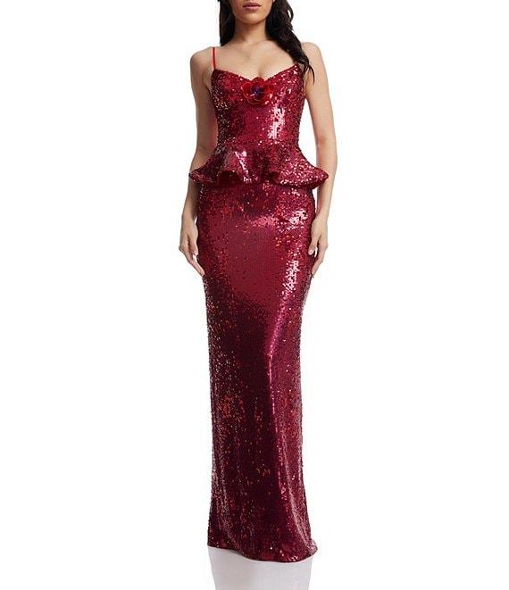 Dress the Population Akiah Sequin Sweetheart Neck Sleeveless Peplum Gown Product Image