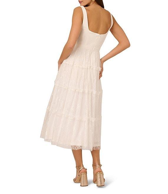 Adrianna Papell Square Neck Sleeveless Mixed Media Tiered Midi Dress Product Image