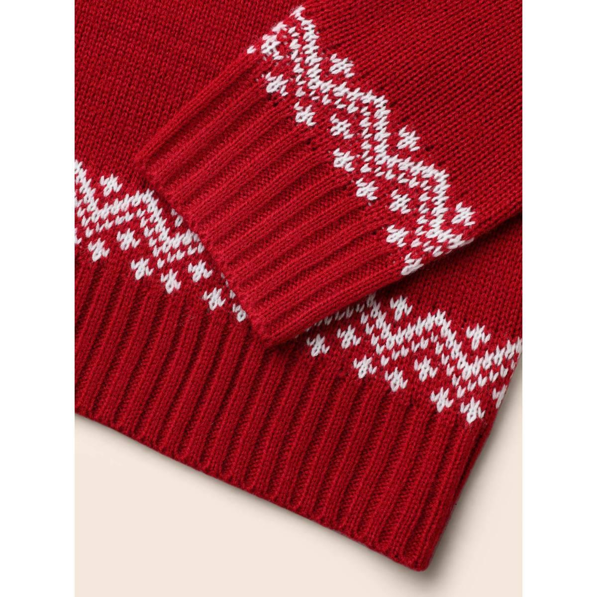 Plus Size Supersoft Essentials Reindeer Print Round Neck Pullover Scarlet Women Elegant Loose Long Sleeve Round Neck Everyday Pullovers BloomChic 30/6X Product Image