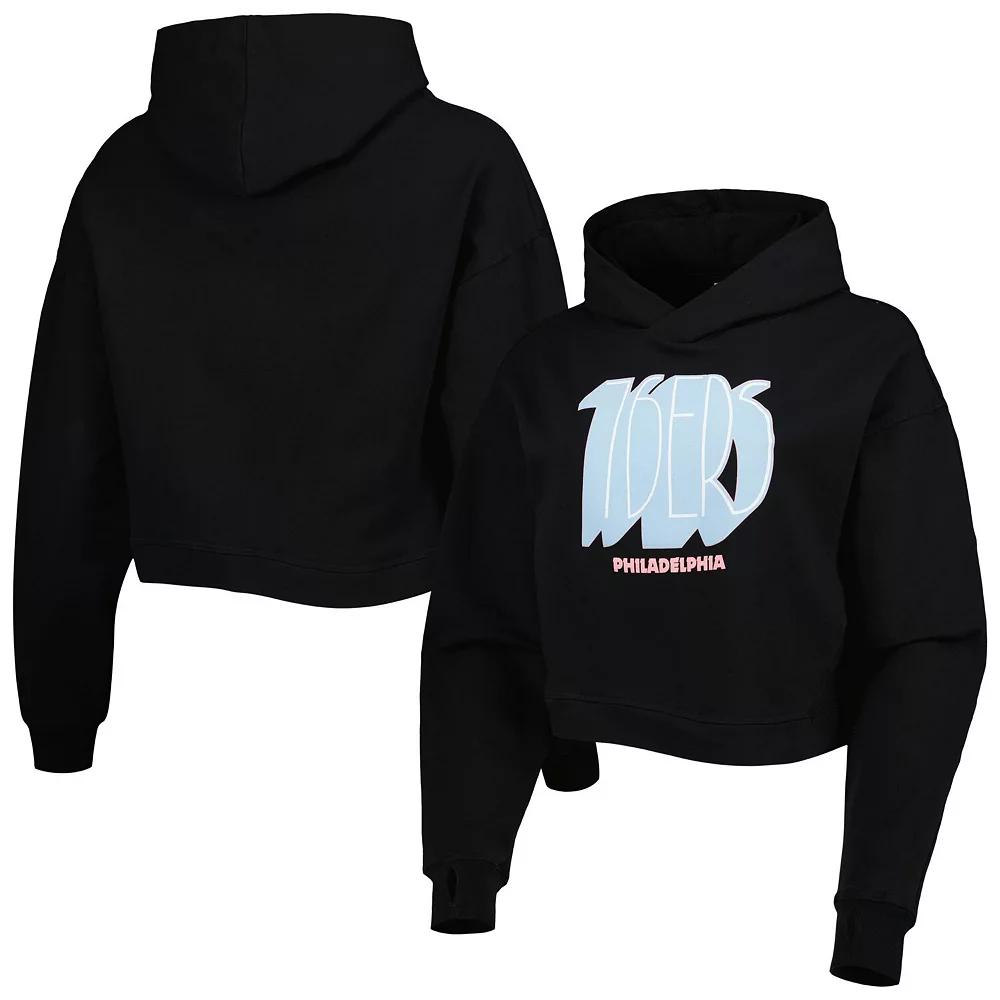 Women's Lusso Black Philadelphia 76ers Layla World Tour Cropped Pullover Hoodie,  Product Image