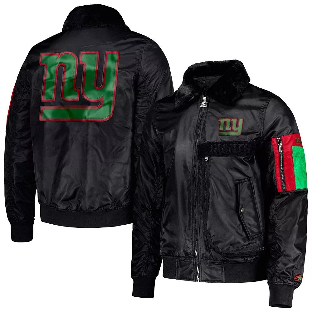 Men's Starter x Ty Mopkins Black New York Giants Black History Month Satin Full-Zip Jacket,  Product Image