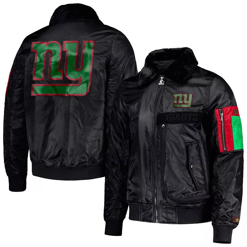 Men's Starter x Ty Mopkins Black New York Giants Black History Month Satin Full-Zip Jacket,  Product Image