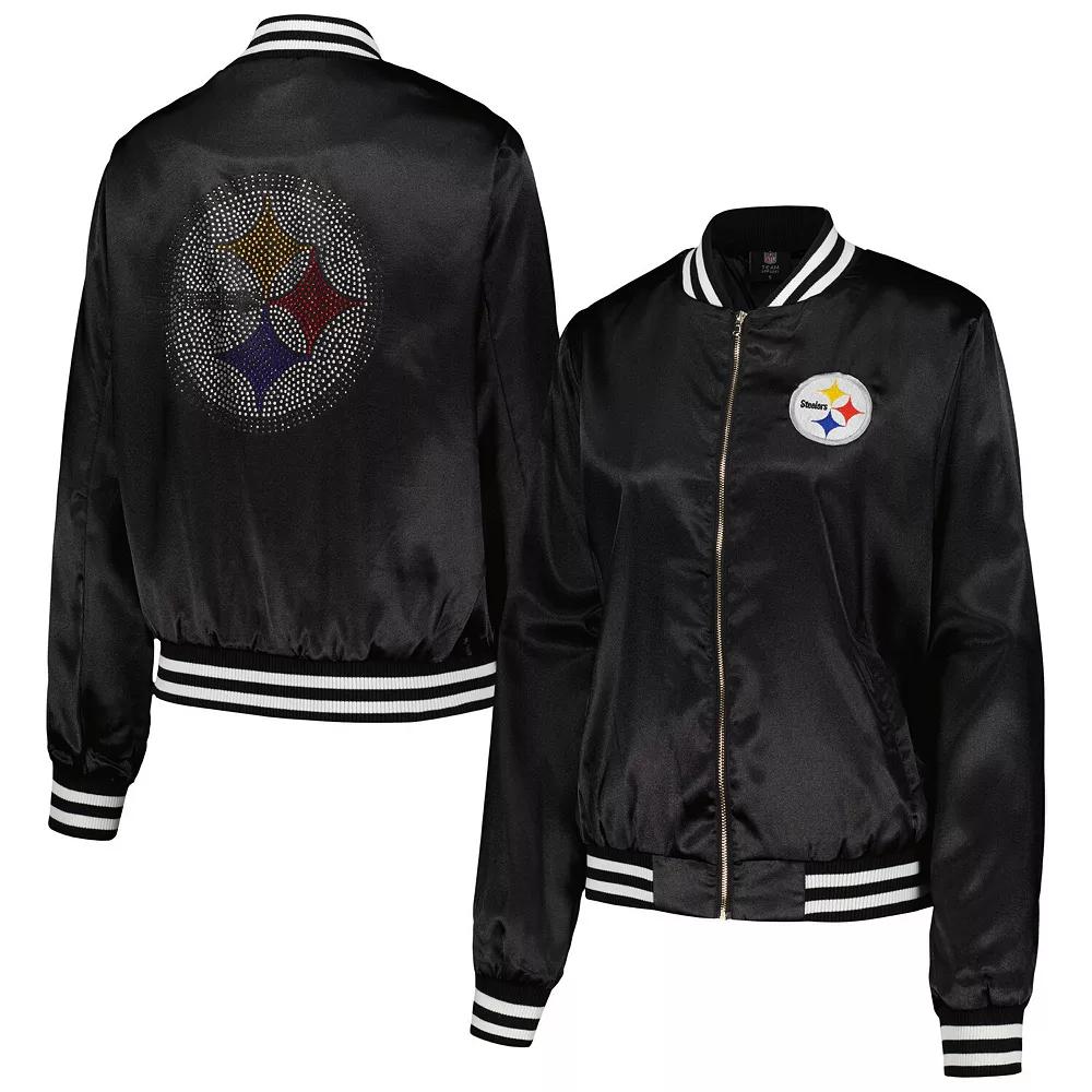 Women's Cuce  Black Pittsburgh Steelers Rhinestone Full-Zip Varsity Jacket, Size: Medium Product Image