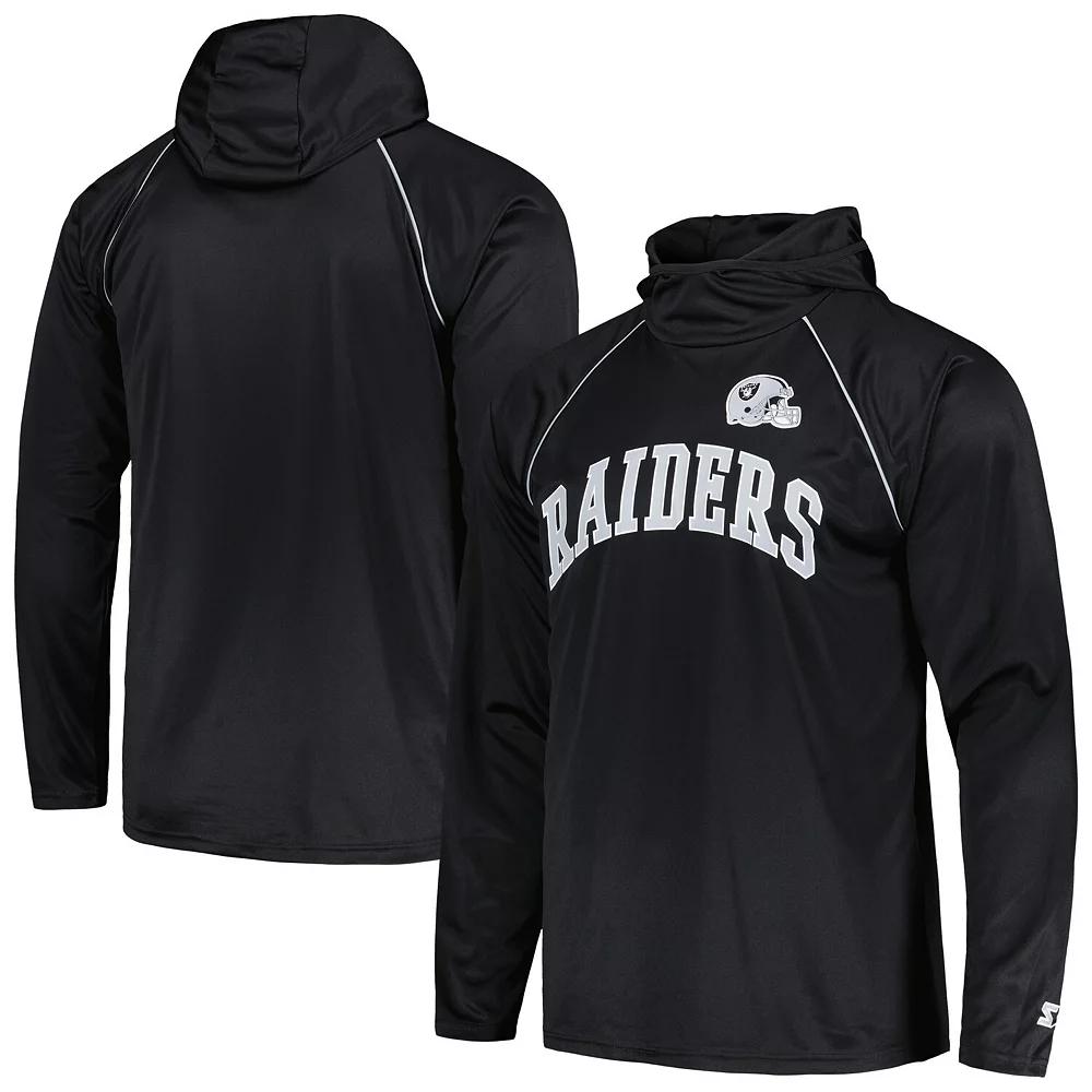 Men's Starter Black Las Vegas Raiders Gridiron Classics Throwback Raglan Long Sleeve Hooded T-Shirt, Size: Small, Lvr Black Product Image