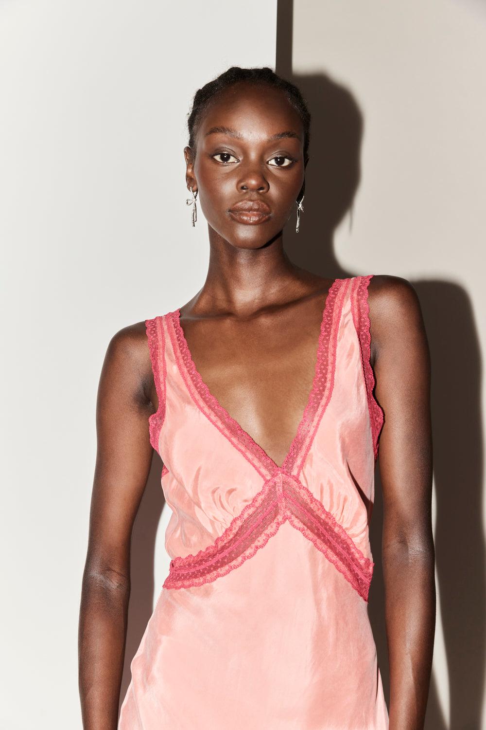 Meet Me On The Dance Floor Bias Cut Maxi Dress Coral Product Image