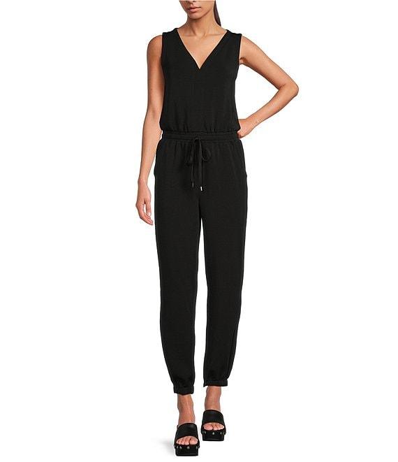 Skies Are Blue Brushed Modal V Neck Sleeveless High Waisted Elastic Waist Jumpsuit Product Image