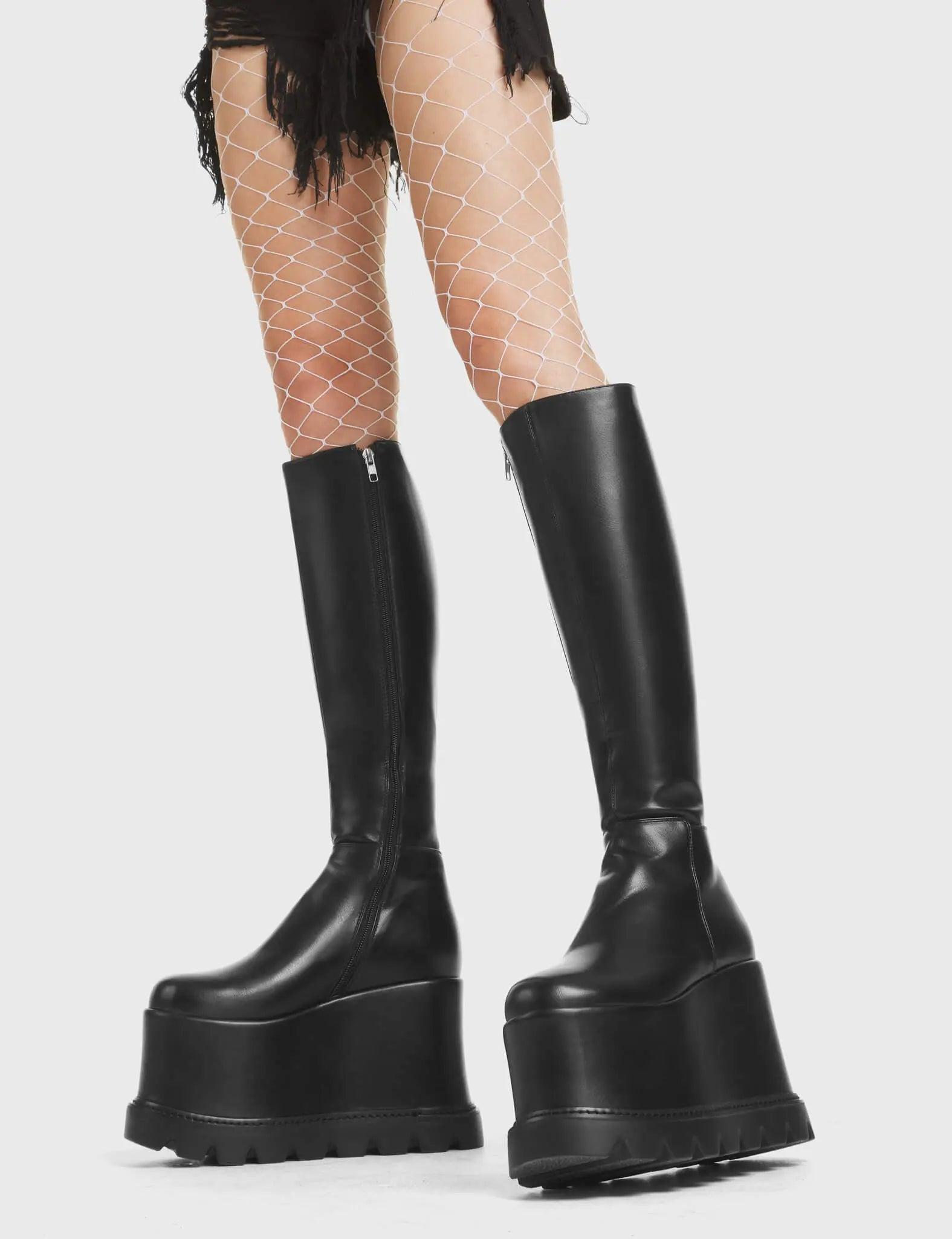 Out The Gate Chunky Platform Knee High Boots Product Image
